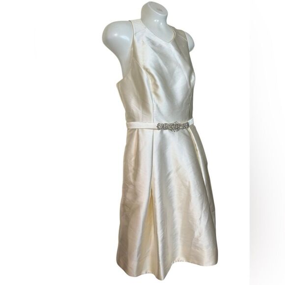 NWT Theia Couture Cream Rhinestone Belt Mini Dress - Picture 2 of 15